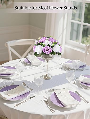 Miniatura 79 de BLOSMON Centros de mesa de flores para mesas de boda: 10 piezas de rosas artificiales rojas carmesí decoración de bolas - 9.5 pulgadas de seda falsa