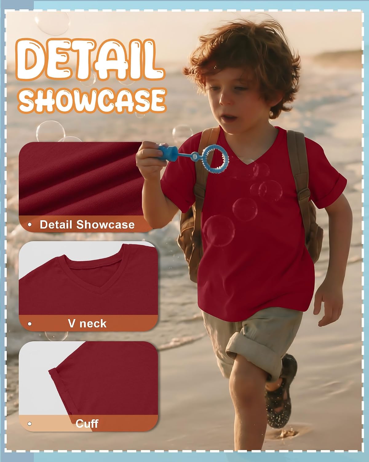 4 Pack Boys' Short Sleeve Shirts V Neck Kids Loose Fit T-Shirts Summer Casual Basic Rolled Cuff Tops for 5-14 Years