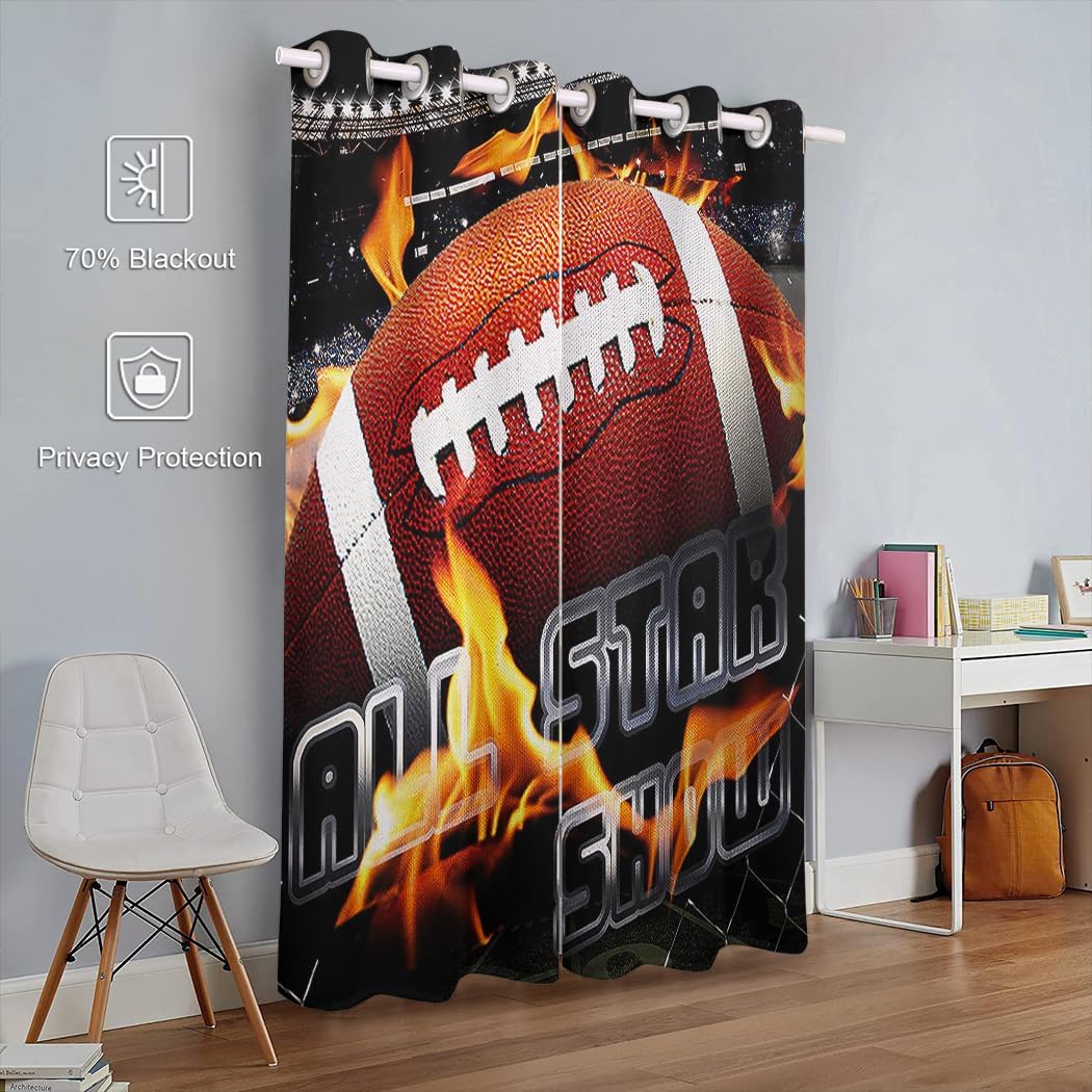 Curtains 42 x 72 inch Blackout Curtains Top Grommet Darkening Window Curtains (2 Panel) for Room Football Fire Game Sports Competition
