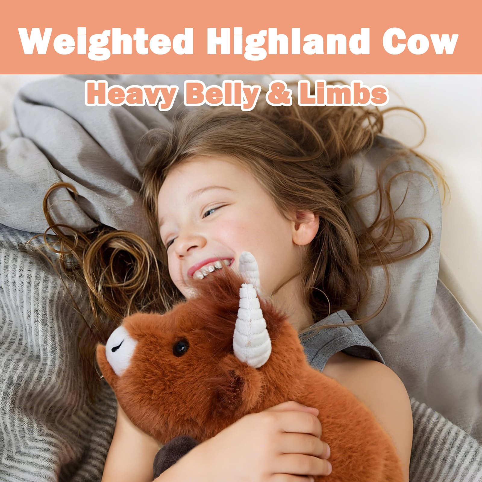 Omuyasi Weighted Highland Cow Plush Toy 2 kg, Highland Cow Gifts, Weighted Teddy Highland Cow Stuffed Animals - Image 2