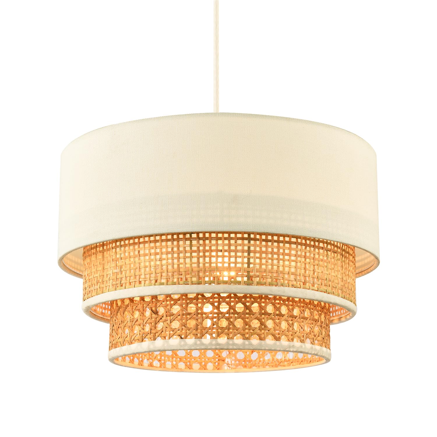 Happy Homewares Pendant Shade - Linen & Rattan - Brown - Extra Small