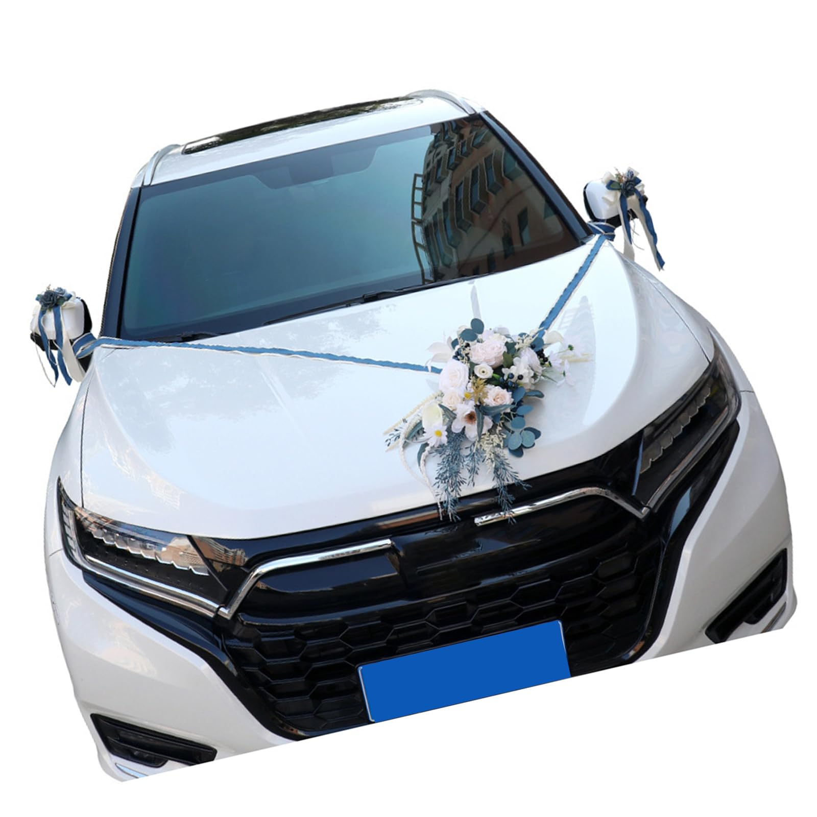 Hochzeitsauto-Dekoration, 7-teiliges Set mit realistischer Kunstblume für Auto-Dekorationen, inklusive Rückansicht und Türknauf