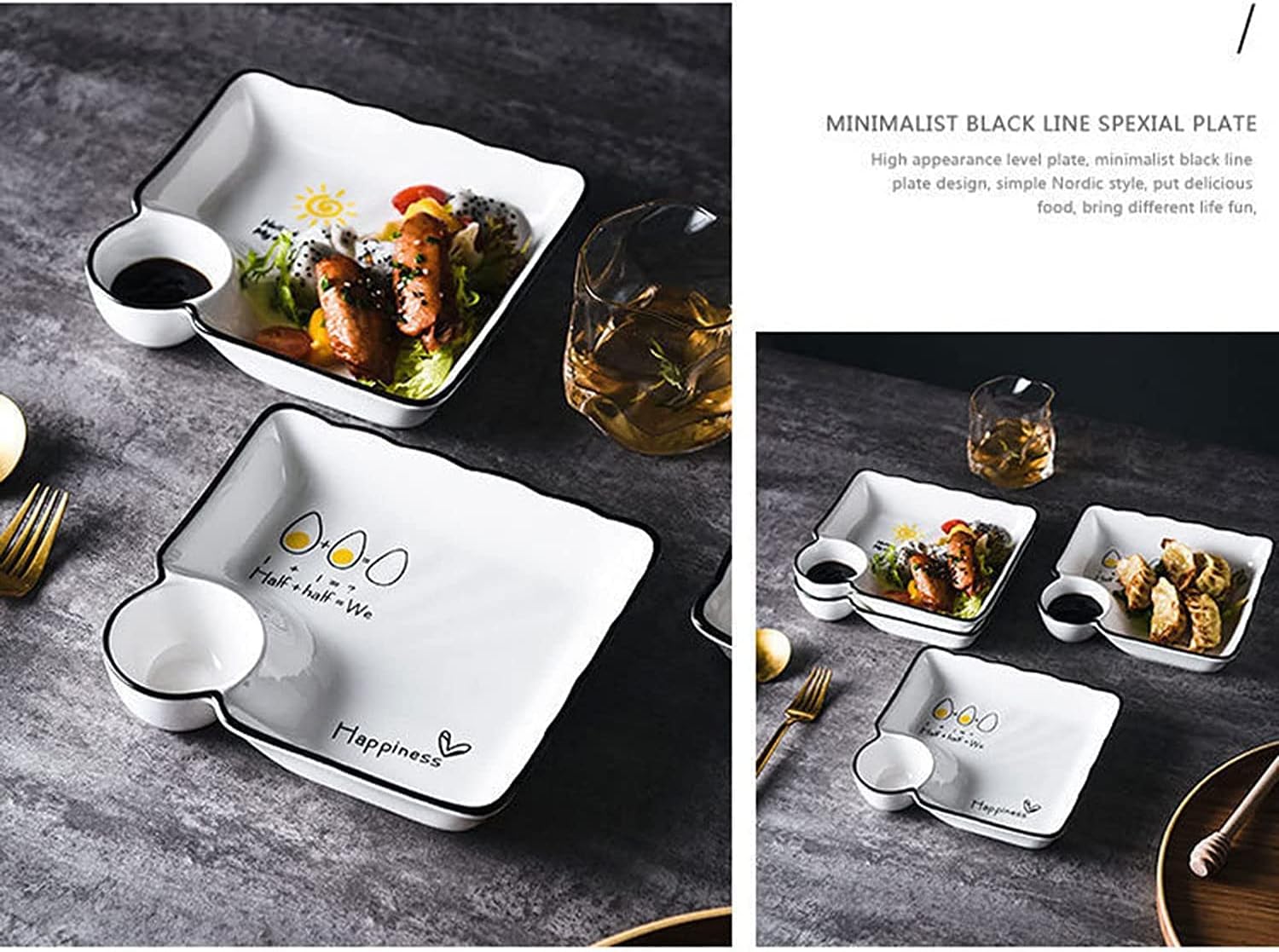 Dumpling plate with sauce dish,Fries Dish,2 Pack Ceramic Ceramic Japan Chip and Dip Bowls, Dip and Chips Serving Dish, Chip Dip Serving Platter, Fits Sushi, Dumpling, Snack-White (Color : Bianco) (Co