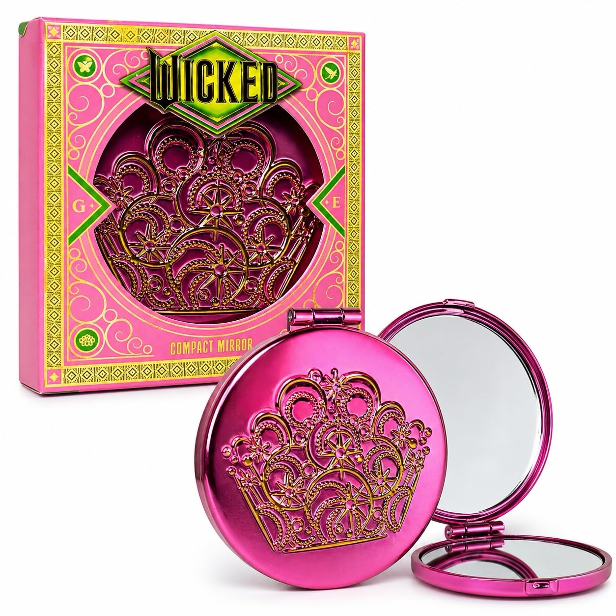 Wicked Compact Mirror - Glinda – Pink Double-Sided Folding Makeup Mirror with Gold Crown Design, Travel-Friendly Purse Accessory-image-6