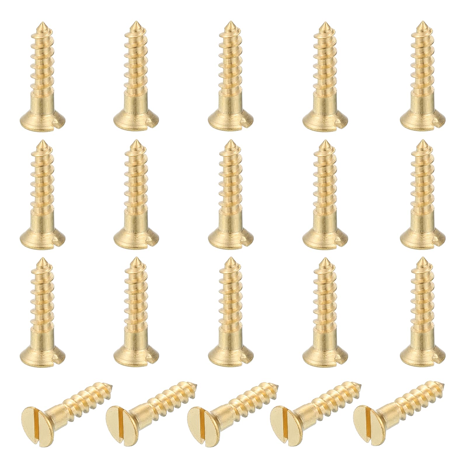 sourcing map 20 Pcs Brass Screws, M3.5 x 16mm Solid Slotted Drive Flat Head Self-Tapping Wood Screw Fasteners for Woodworking Furniture Repair Photo Frame Drywall Home Appliances, Gold