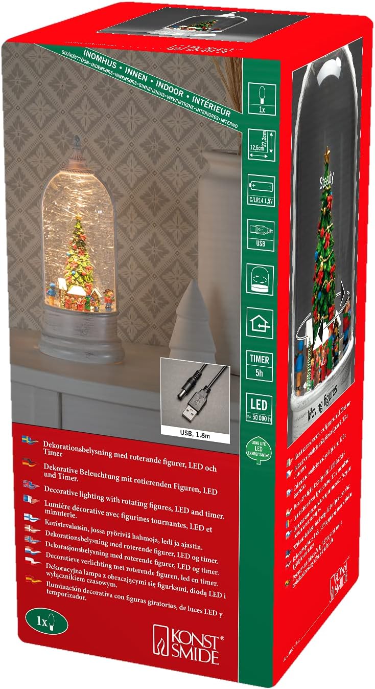 Konstsmide Christmas Decorations LED Snow Globe Post Box Snowman And Children/Indoor, 5 Hour Timer/Battery Operated: 3xAA 1.5V (excl.)/Water Filled Christmas Lantern 1 Warm White Diodes
