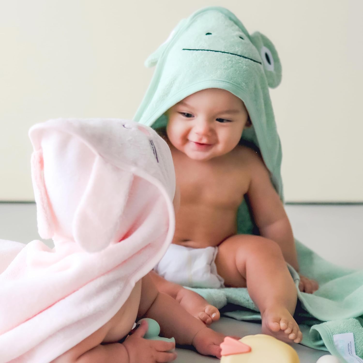 CuddleBug Premium Hooded Baby Bath Towel & Washcloth Set (Bear) - 100% Cotton Terrycloth Hooded Baby Towels for Newborn & Toddler - Super-Soft & Absorbent, Newborn Essentials (30" x 30") - Sage Green