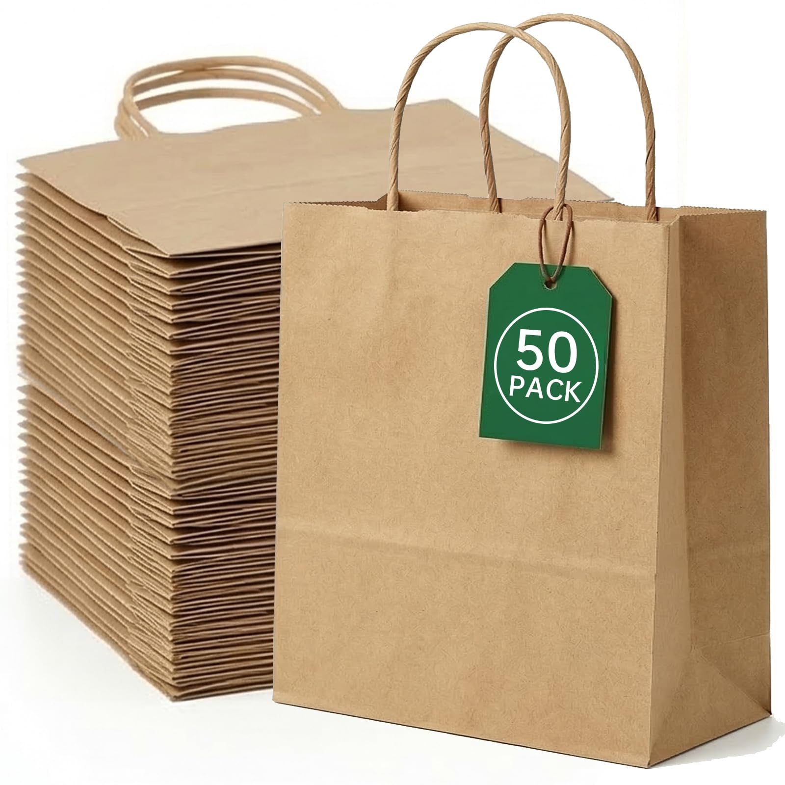 50PCS Brown Paper Bags for Gifts, Strong Kraft Carrier Bags with Handles, Food & Sweets, 27x21x11cm for Parties, Weddings, and Festive Celebrations