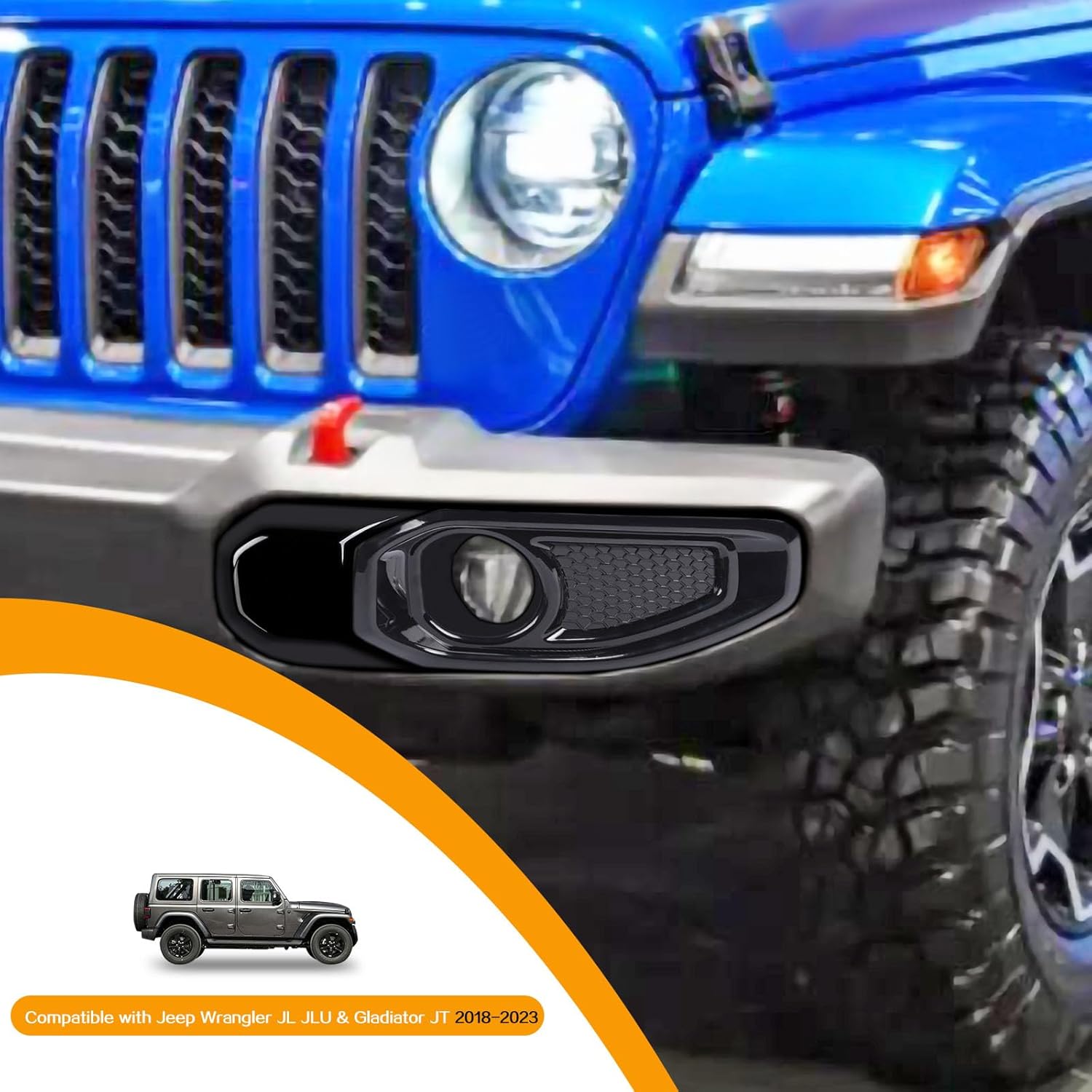 Hoolcar Front Fog Light & Front Bumper Anti-Collision Cover Trim Compatible with Jeep Wrangler JL JLU & Gladiator JT 2018-2023, Black, Exterior Accessories