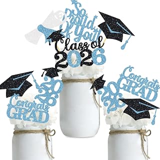 Double Sided Graduation Centerpiece 16PCS Congrats Grad Party Favors Glitter Table Top Supplies Light Blue