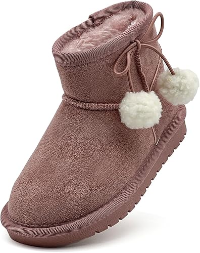 xinlanlin Girls Boots Kids Winter Snow Boots Faux Fur Lined Short Boots Fuzzy Wa