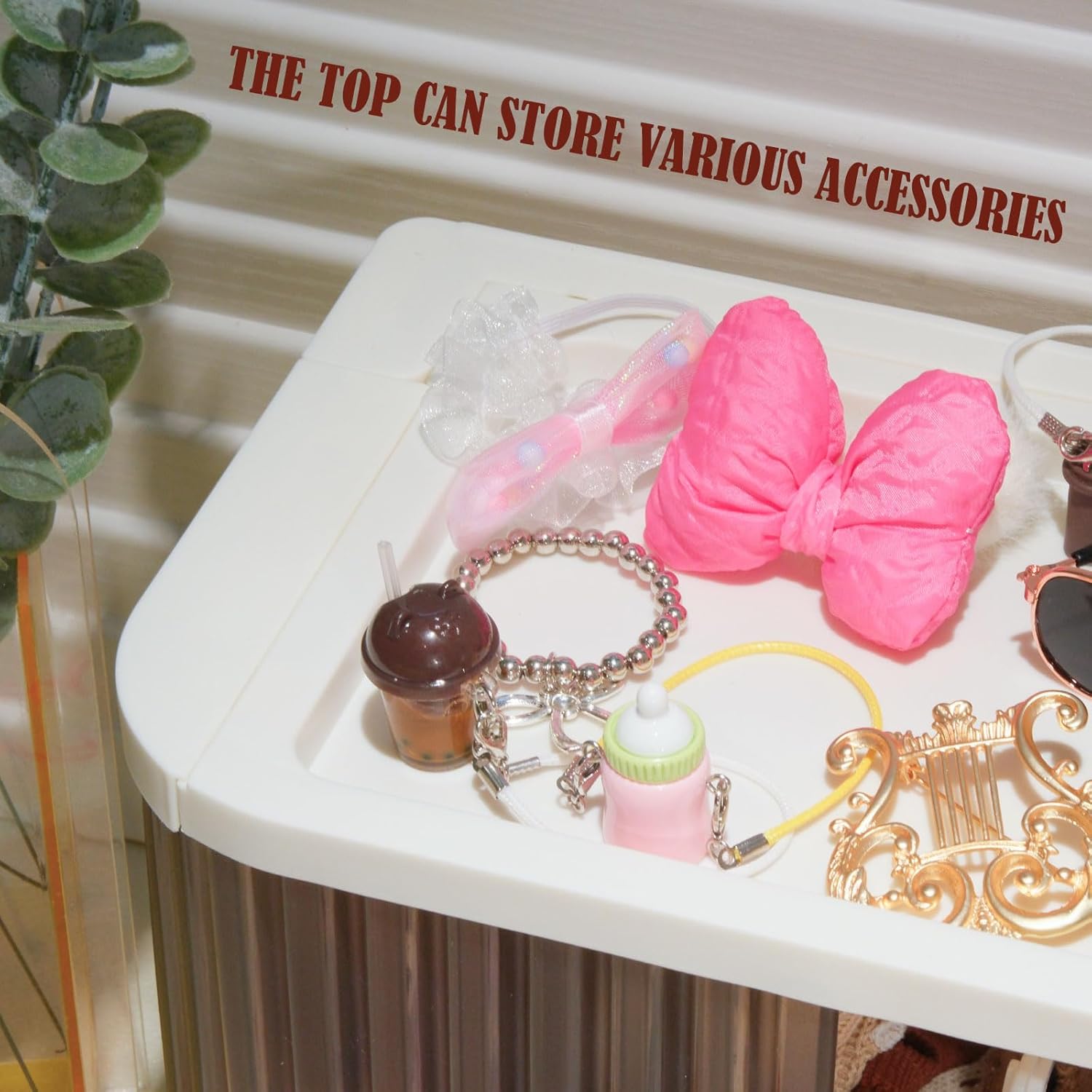 Foldable Doll Wardrobe Storage Box Compatible with Labubu Clothes with 10 Hangers & Rod - Stackable Organizer Cabinet for 15/17cm Doll Clothes with Dust-Resistant Cover and Display Shelf