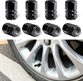Ziciner 8 PCS Car Tire Valve Stem Caps, Aluminum Alloy Wheel Valve Covers with Rubber O-Ring, Corrosion Resistant Leak-Proof Tire Air Cap Set, Universal for SUV, Truck, Motorcycle, Bike (Black)