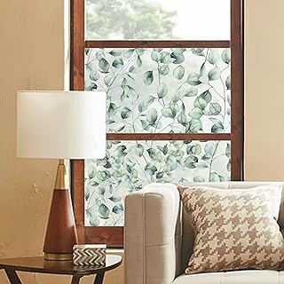 Flortlias Botanical Leaf Privacy Window Sticker, Removable Static Cling Double-Sided Window Decal for Door Window Panes Glass Decor, 22.83 Inch Width, Eucalyptus Leaves