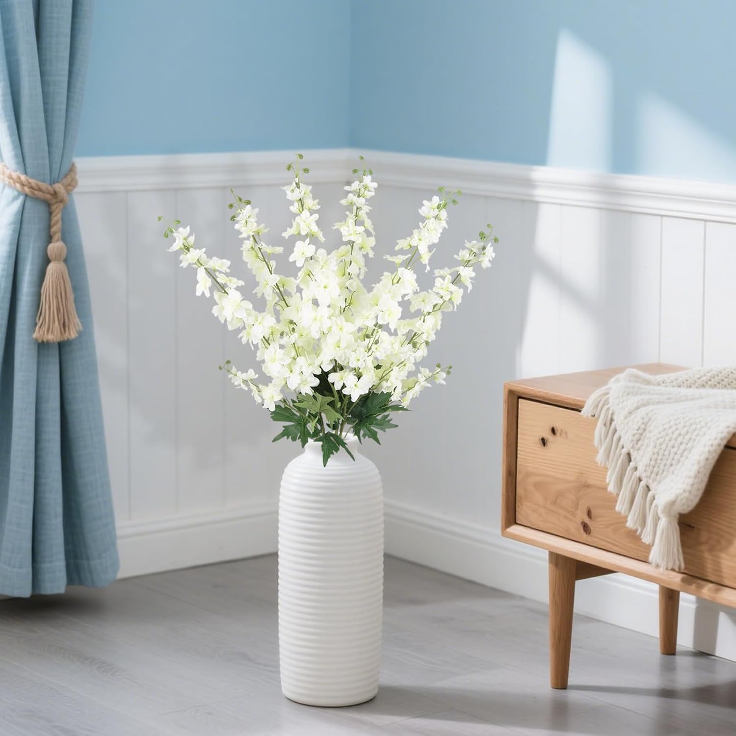 6Pcs White Delphinium Artificial Flowers 37.4’’ Long Stem Larkspur Artificial Flowers Faux Silk Flowers for Tall Vase Table Centerpiece Home Wedding Party Garden Decor(White) - Image 5