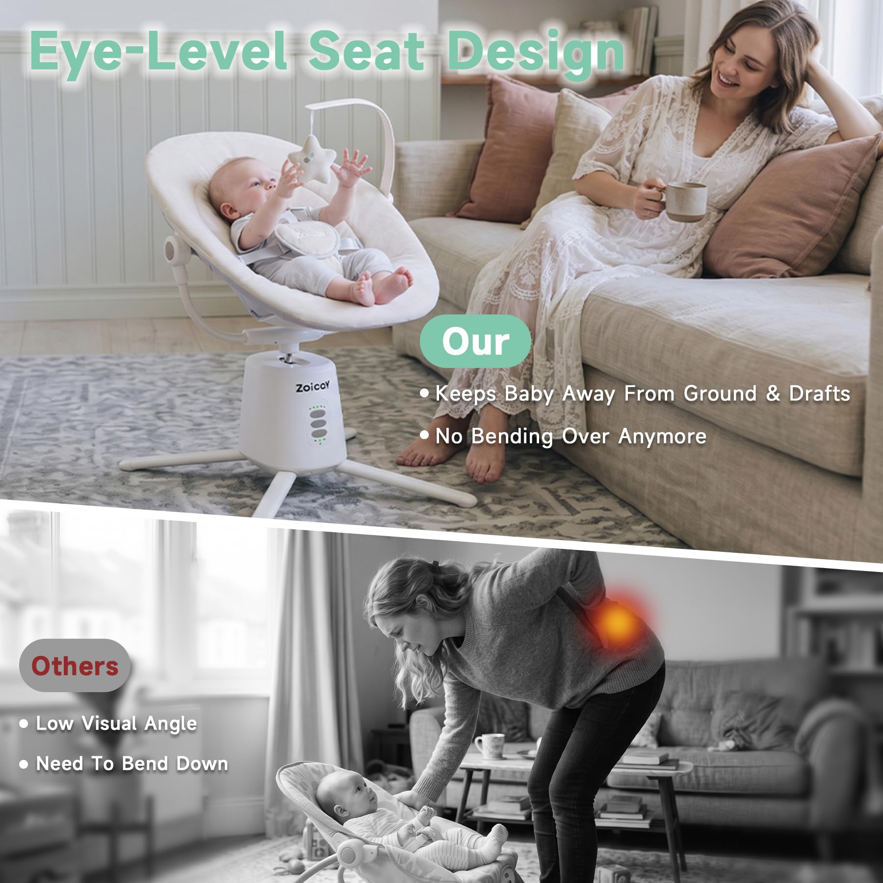 Sdraiette e dondolini Zoicay sdraietta neonati elettrica 3 modalità con Regolazione del sedile e bluetooth telecomando integrata timer e musica per 0-9 mesi bambino uso interno ed esterno (Bianco)