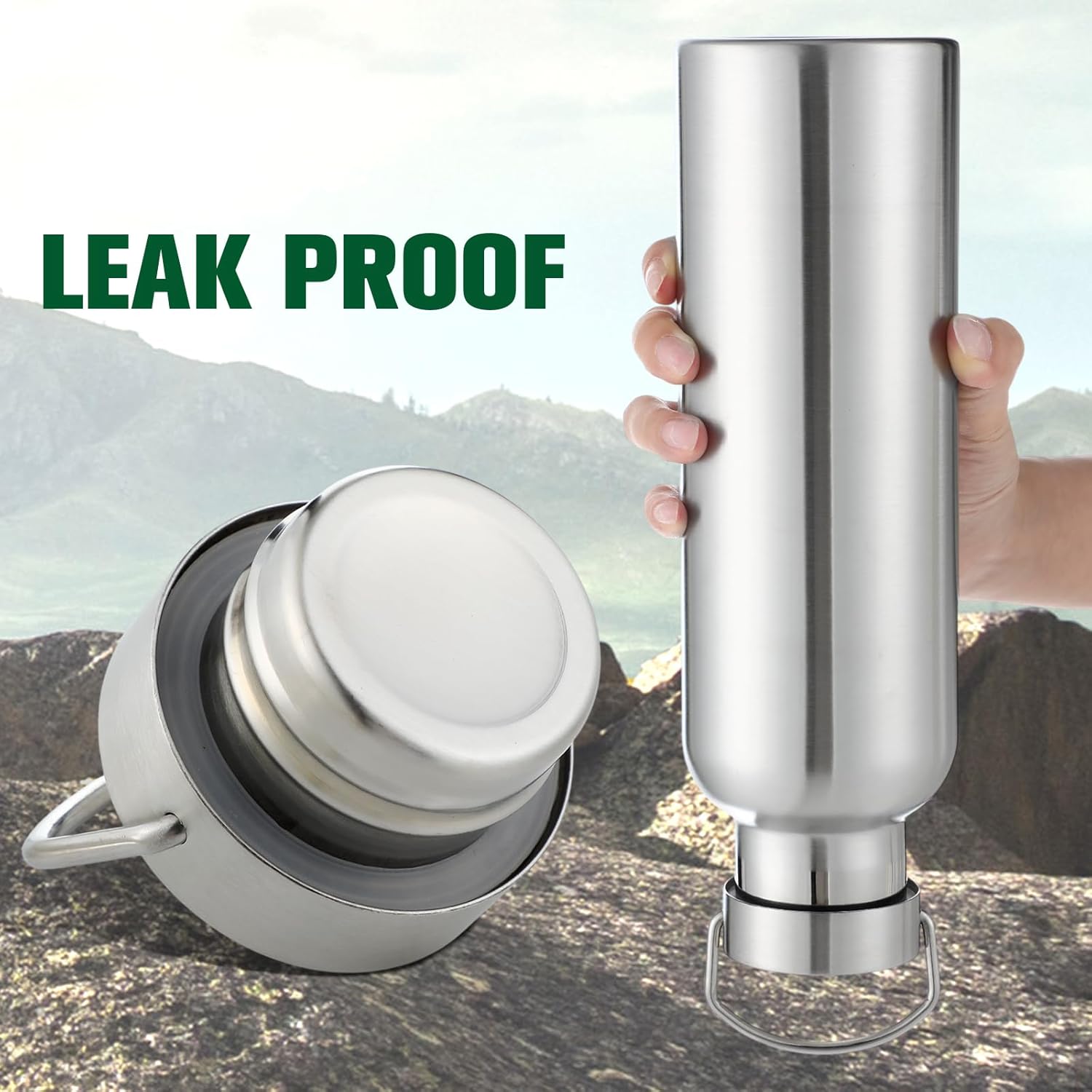 10 Pack 17oz Reusable Stainless Steel Water Bottle Bulk Double Wall Insulated Sports Water Bottle with Handle and Vacuum Seal Leakproof Lid for Sports Cyclists Hiking Gym Camping Gift(Silver,17 oz)