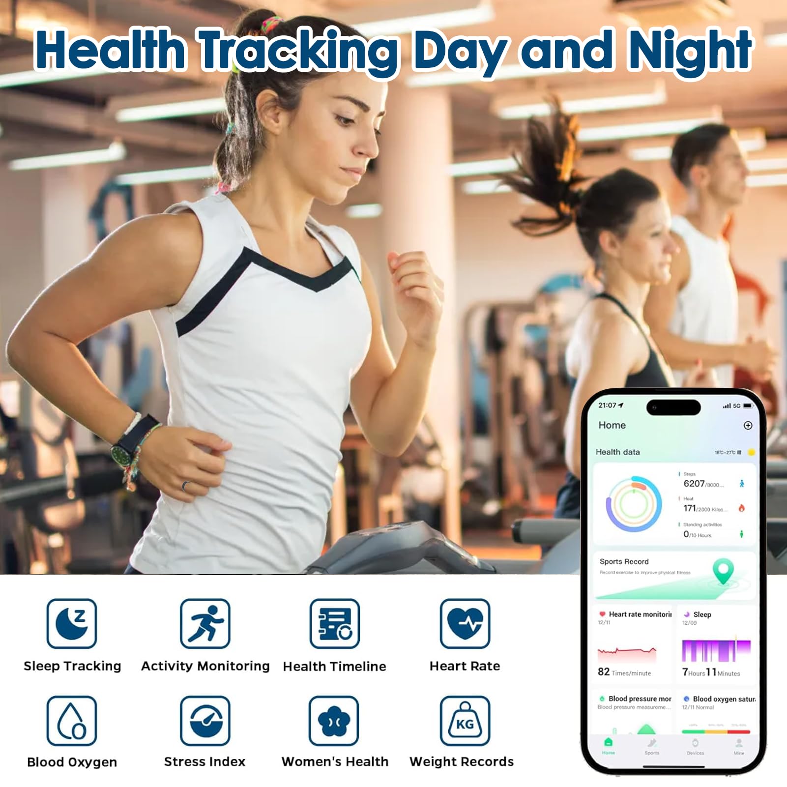 Anello Intelligente per Uomini e Donne, Fitness Tracker Impermeabile IP68, Monitoraggio dei Passi di Salute del Sonno, Anelli Intelligenti per lo Sport (22,3 mm/0,88 pollici)