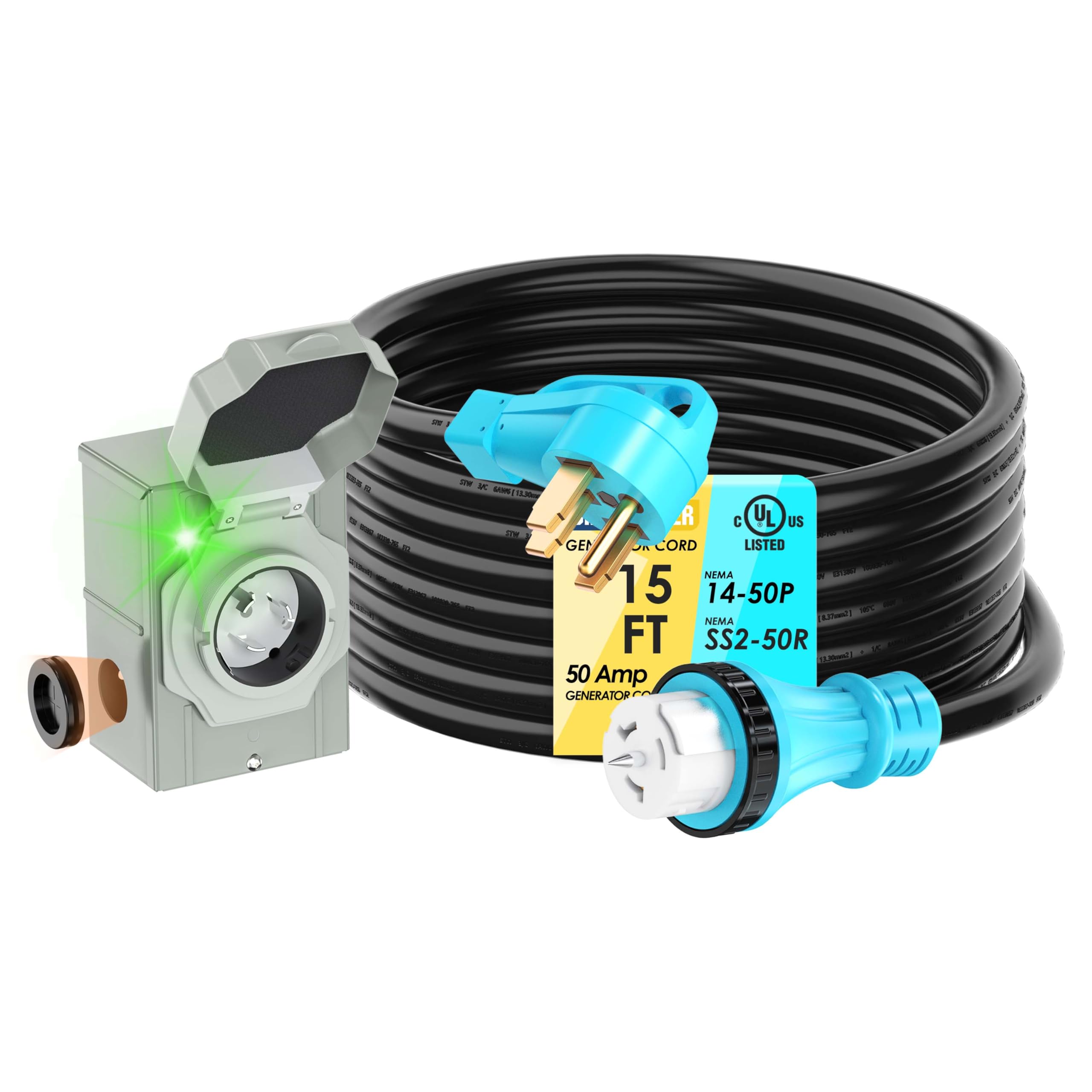 Amazon.com: CircleRiver UL Listed 50 Amp 15Feet Generator Cord and