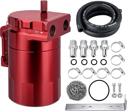 Miniatura 9 de EVIL ENERGY - Depósito de captura de aceite, kit universal con deflector con manguera de combustible NBR, tanque separador de aire y aceite de Rojo