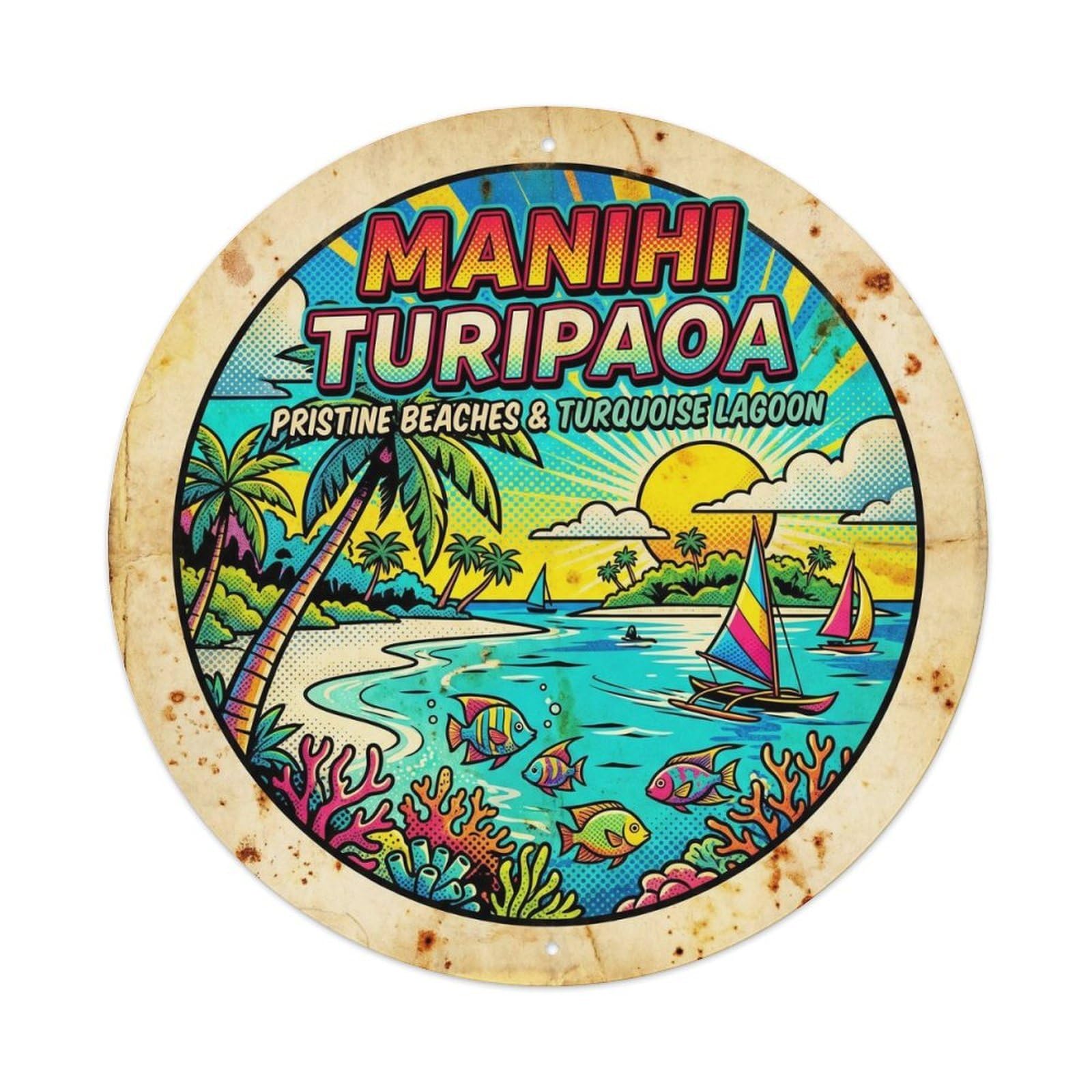 Manihi Island Turipaoa Ocean Coast Comic Color Metal Tin Sign