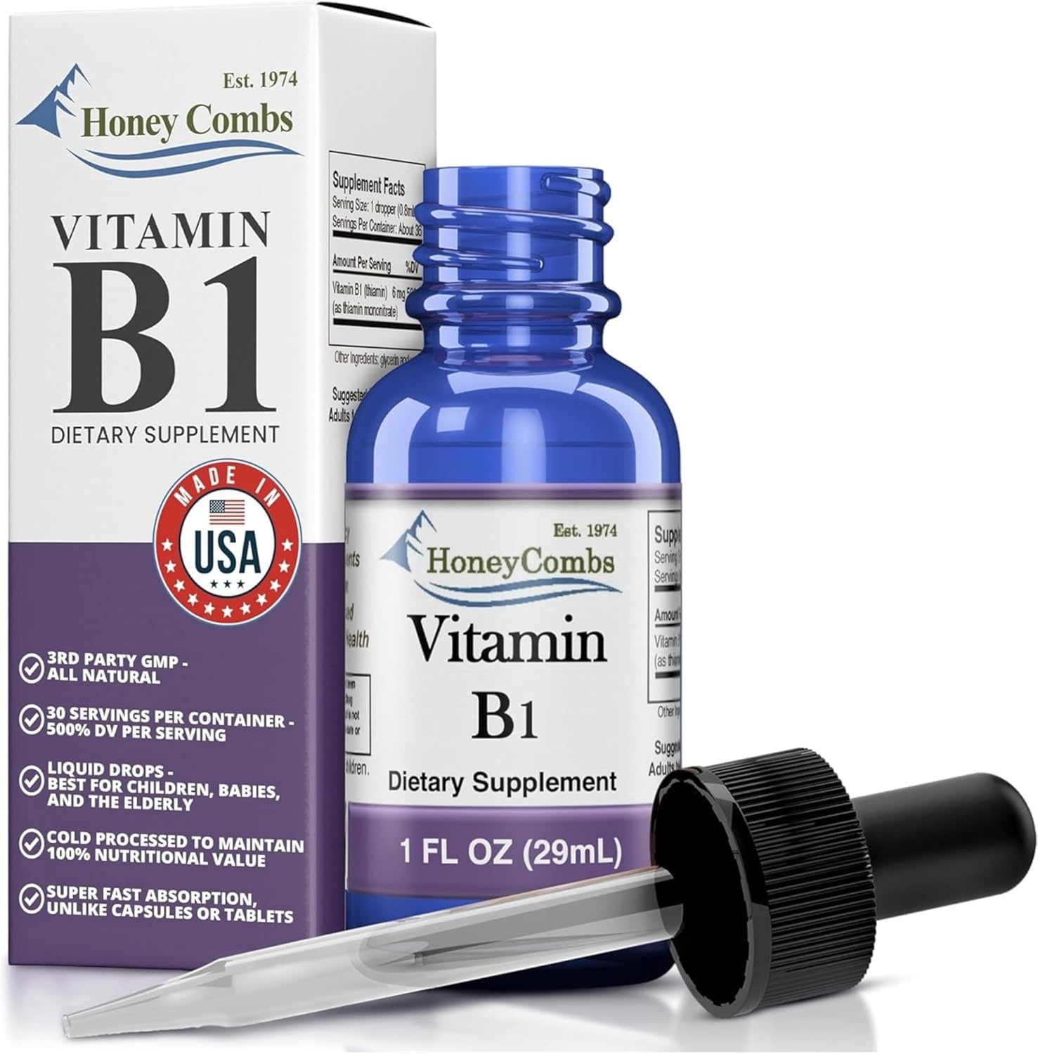 Vitamin B1 (Thiamine) Drops - High Potency Liquid Extract - 1 Fluid Ounce