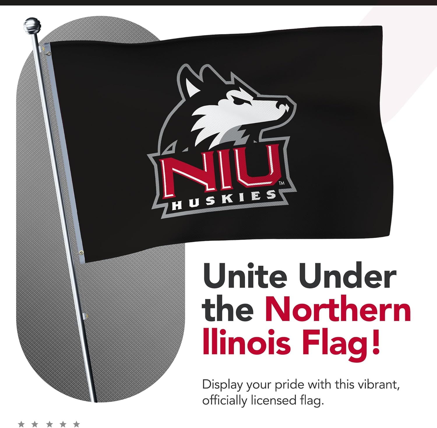 Northern Illinois Huskies College Sports Printed Flag - NCAA Licensed - Nylon - School Banner (Black, Red) (4' x 6')