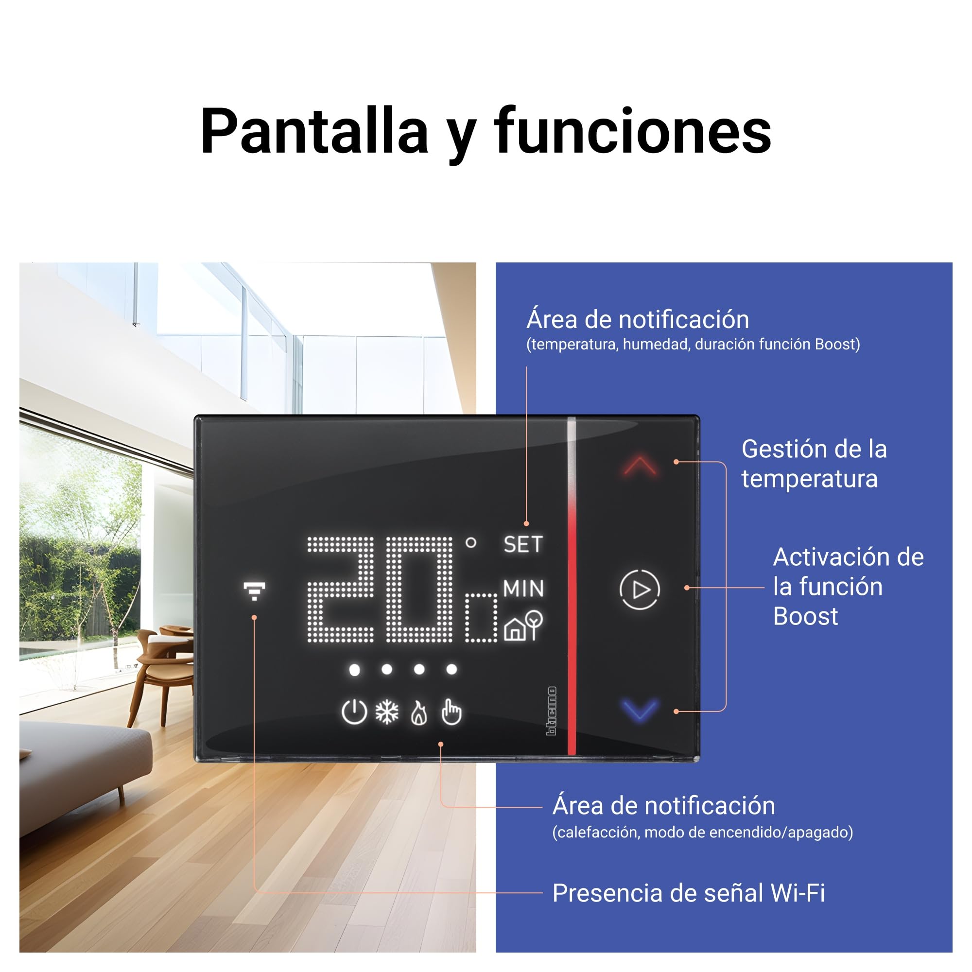 Bticino XG8002E New Smarther2 Thermostat avec Netatmo Noir Contrôle de la température domestique Télécommande encastrable 2 brins