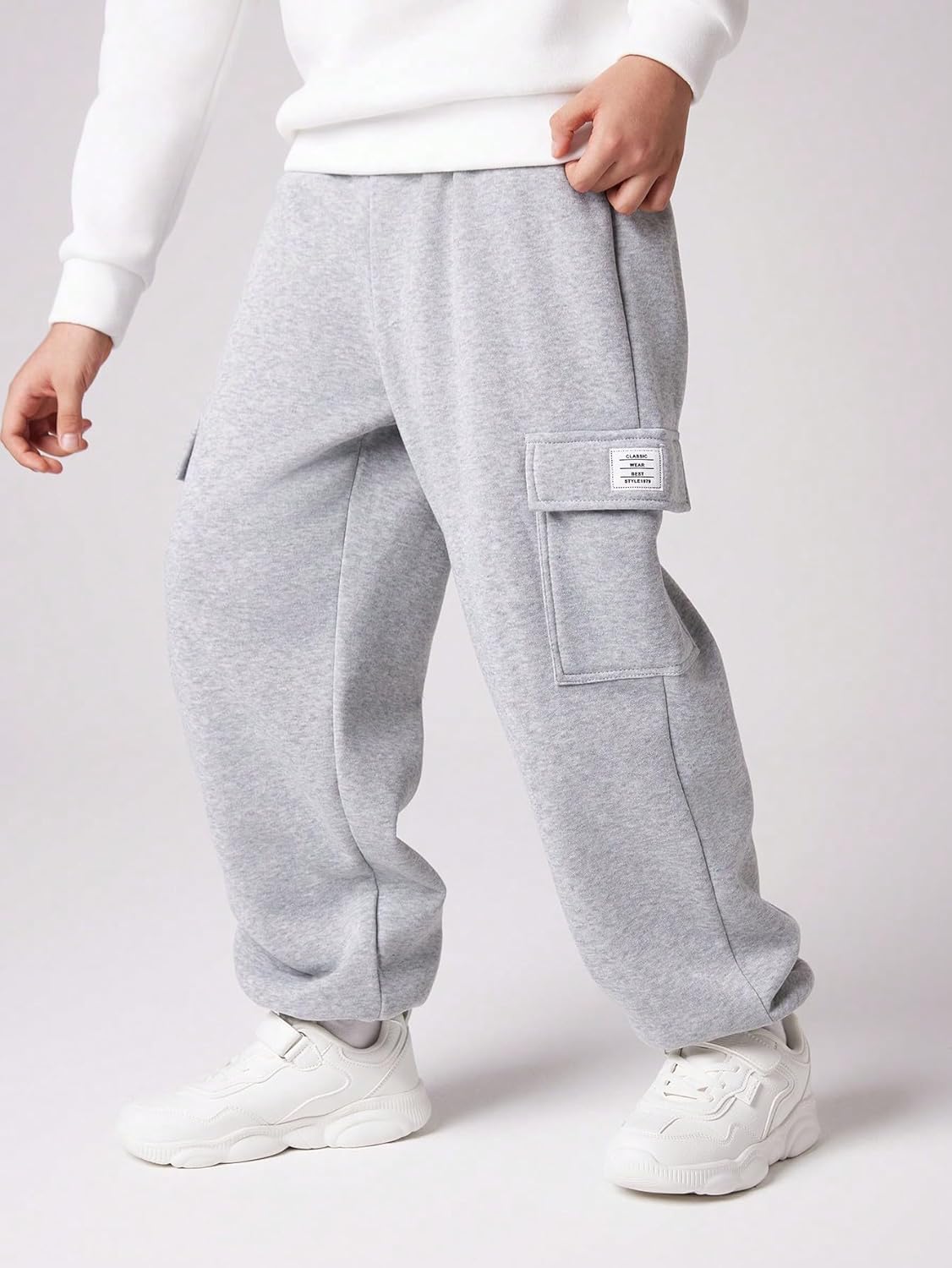 Boy's Wide Leg Cargo Pants Baggy Sweatpants Casual Sports Joggers Big Kids Long Trousers with Pockets - Image 4