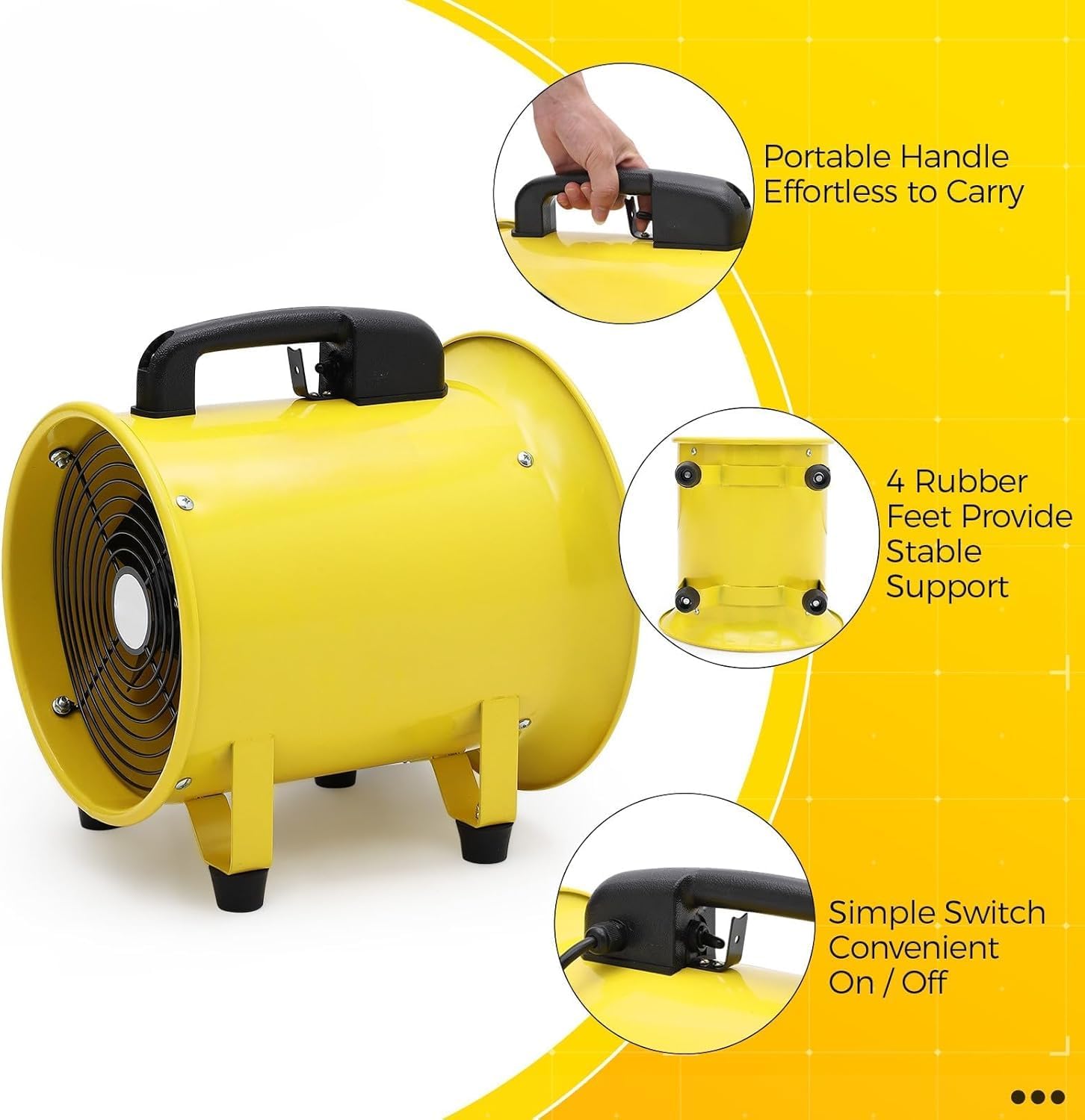 GAOMON Portable Utility Blower Fan, 10 Inch 3300 RPM Heavy Duty Cylinder Axial Exhaust Fan with 33 FT Duct Hose, Industrial Air Blower Ventilator for Ventilating Workshops, Confined Space