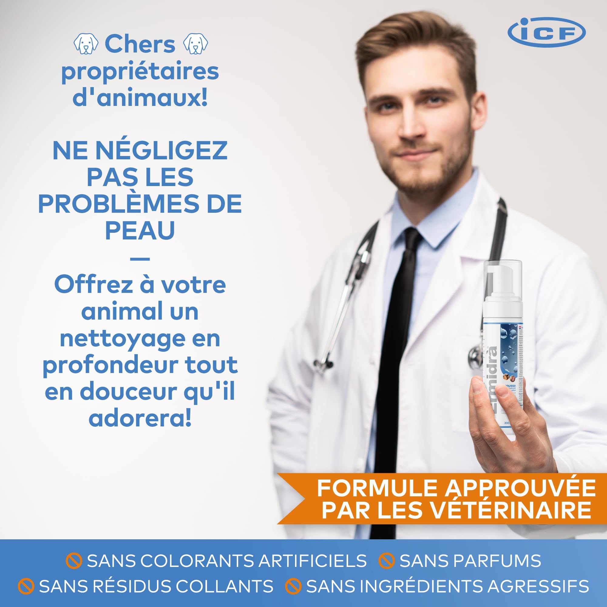 ICF Ermidrà Foam pour Chien et Chat | Soin Réhydratant sans Rinçage | 200 ML | Foam Apaisante Hydratante