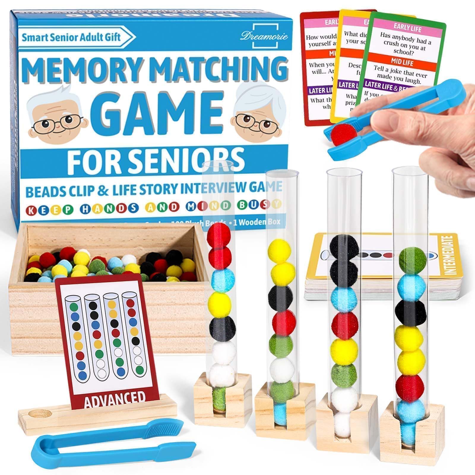 DREAMORIE Color Sorting Dementia Activities for Seniors, Easy Brain Games for Dementia Patients, Alzheimers Products for Elderly, Memory Matching Games for Adults W/Life Interview Kit, Seniors Gifts