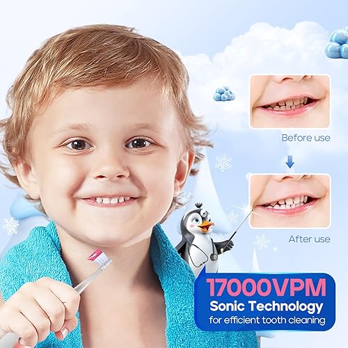 Vista 17 de SEAGO Cepillos de dientes eléctricos para bebés de 0 a 3 años, cepillo de dientes para bebé con temporizador inteligente y base de succión, 4