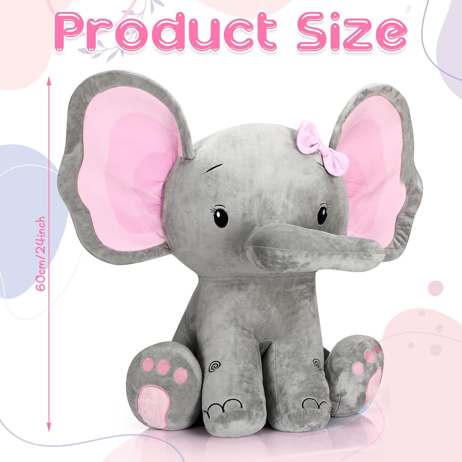 Jenaai Giant Plush Elephant Stuffed Animal Gifts for Kids Soft Large Pink Gray Elephant for Baby Shower Gender Reveal Party Decorations Birthday Baptism Gifts Friend Sister, 24 Inch