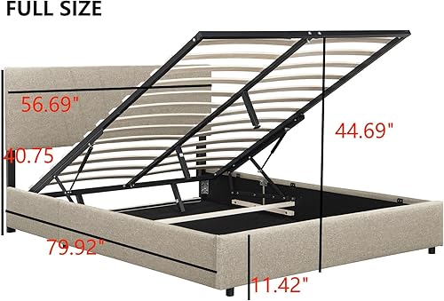 Miniatura 2 de Prohon Base de cama de tamaño matrimonial con sistema de almacenamiento hidráulico y cabecera de lino, cama de plataforma tapizada, liberación