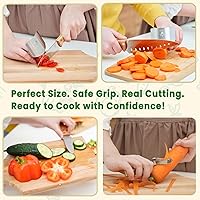 Vista 4 de Juego de Cuchillos para Niños Kibbidea de 4 Piezas, Acero Inoxidable, Mango de Madera, Cuchillos para Niños para Cocina Real, Cuchillo de Chef Apto
