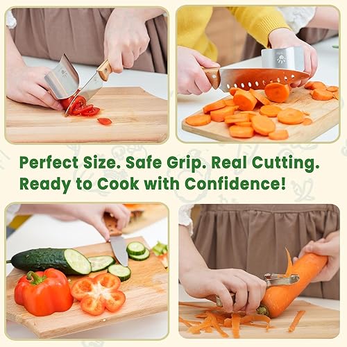 Miniatura 4 de Juego de Cuchillos para Niños Kibbidea de 4 Piezas, Acero Inoxidable, Mango de Madera, Cuchillos para Niños para Cocina Real, Cuchillo de Chef Apto