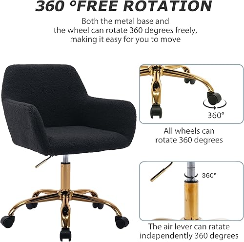 Miniatura 5 de KCC Silla de escritorio de oficina de piel sintética cómoda giratoria y esponjosa moderna con ruedas tapizada cómoda mullida para maquillaje altura