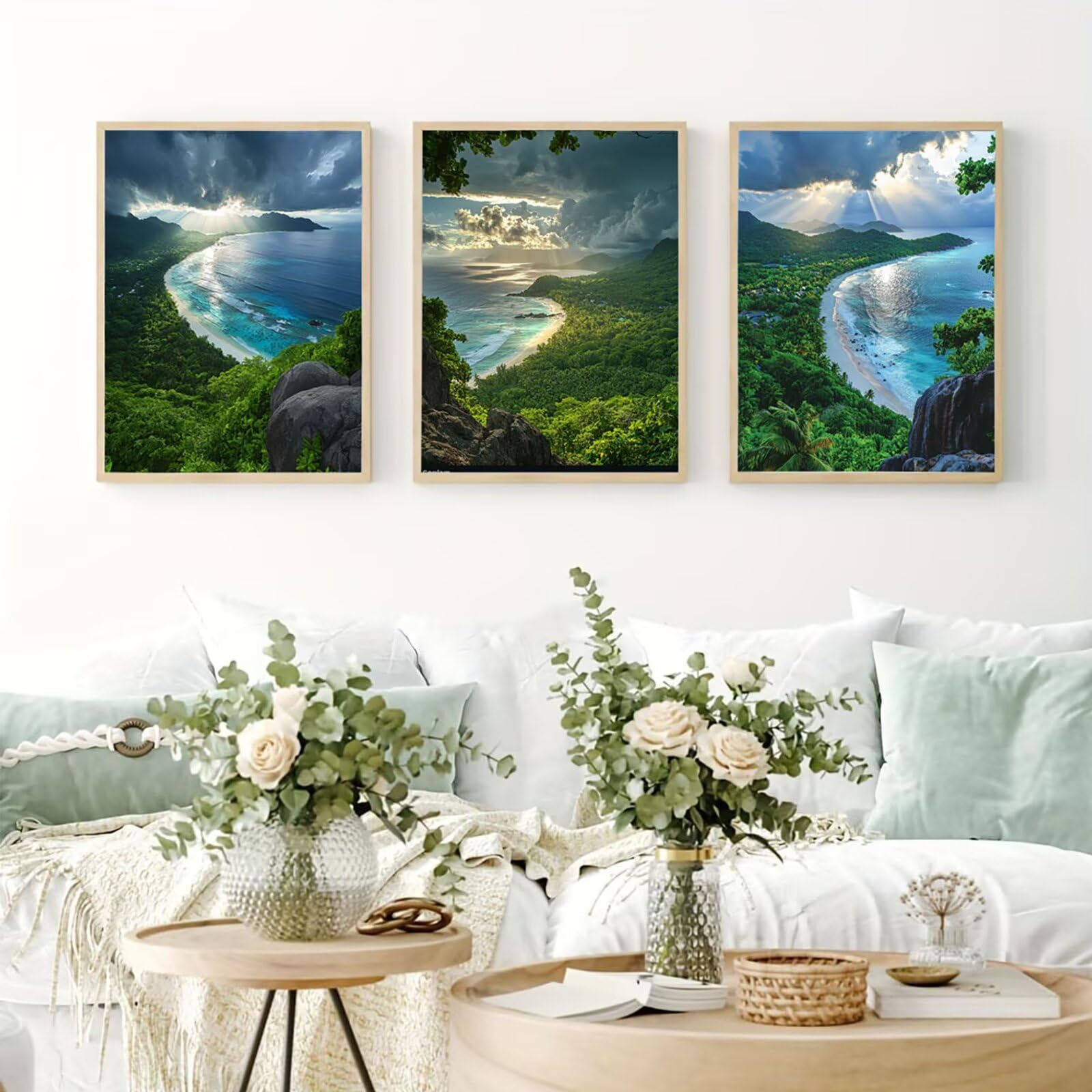 Generico Cnyaunfi 3 Pezzi Oceano Pittura Diamante Fai-Da-Te, 5D Verde Diamond Painting Kit Completo per Hobby Creativi Adulti, Per La Decorazione Della Parete Di Casa 70x90cm YF-3146