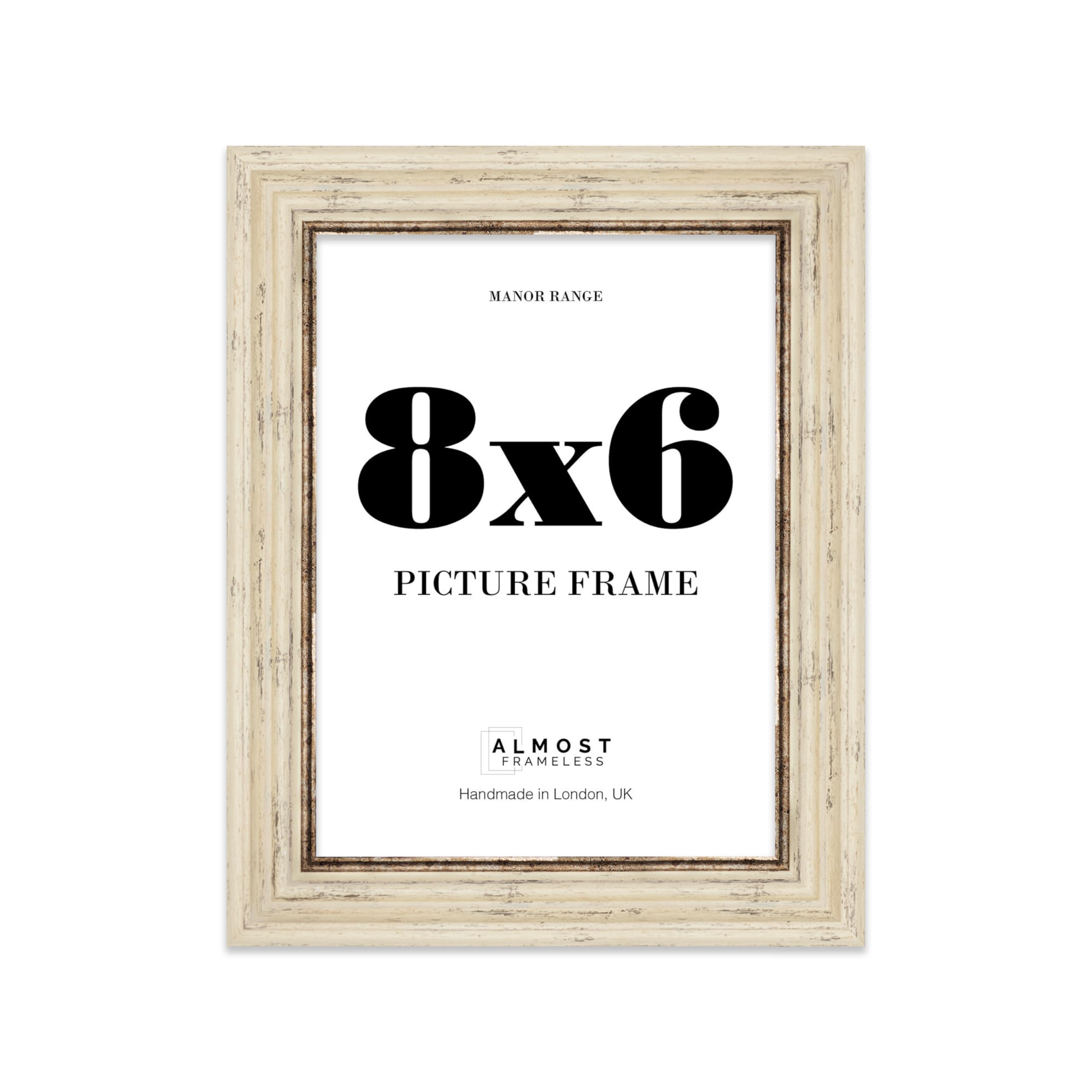 8x6 Picture Frame, Display 8x6 Pictures (20.3 x 15.2cm) - Distressed Cream Refined 42mm Edge Photo Display - 1 Pack