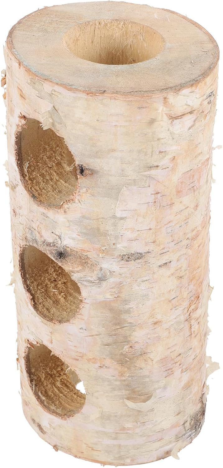 Hamster Wood Cave Hideout Tunnel Birch Wood 20cm with 3 Holes 4cm Inner Diameter Small Animal Hideaway for Hamsters and Guinea Pigs