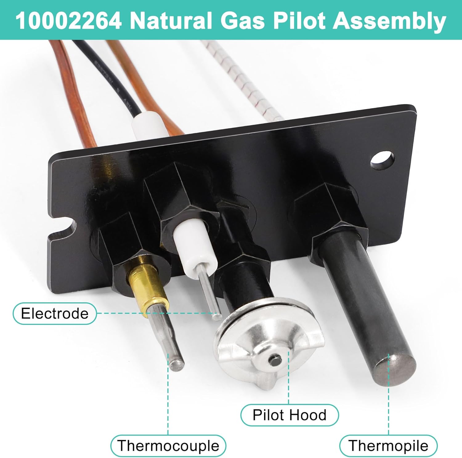 10002264 Natural Gas 3 Way Pilot Assembly for Majestic, Temco, Vermont Castings, HHT, Dutchwest, Monessen Fireplace & Gas Stoves, Fireplace Replacement Parts with Thermocouple Thermopile