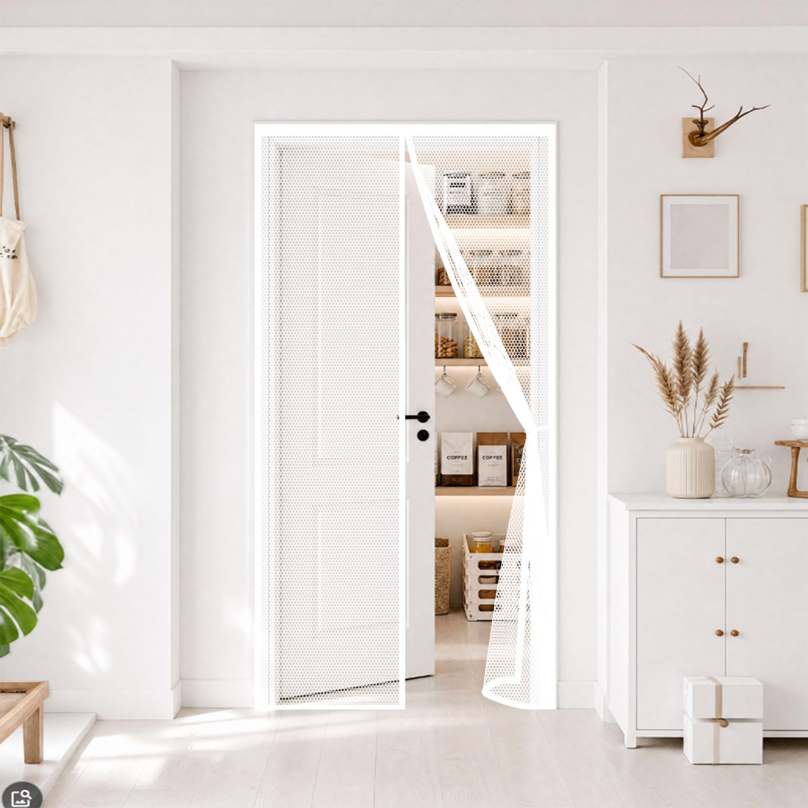 Magnetic Screen Door 86 x 225 cm Heavy Duty Self-Sealing No Gap Anti Mosquito Flyscreen French Doors Hands Free No Drill Installation for Patio Bedroom Sliding Kitchen, White
