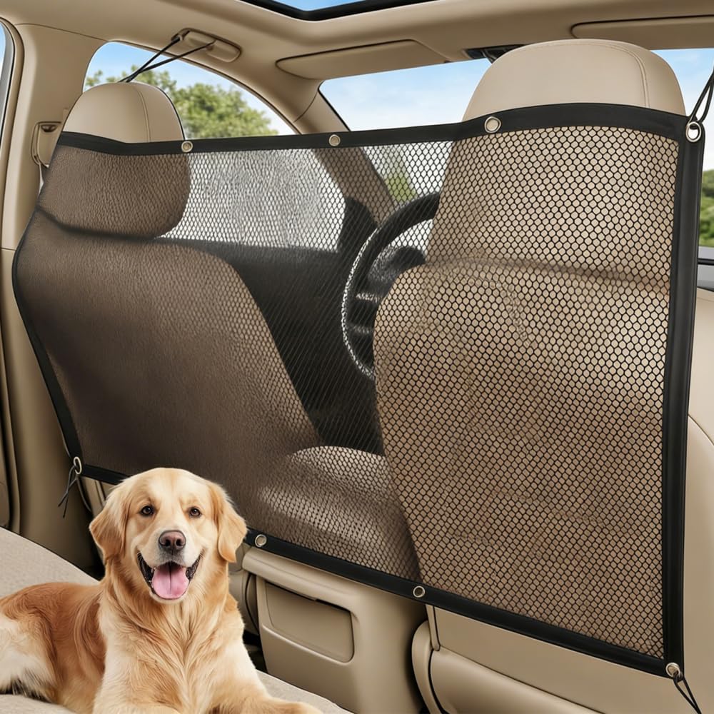 CARPJZ Dog Car Barrier, Thickened Pet Car Divider Back Seat Barrier Net for Cats Dogs Pets Cars Accessory Easy to Install