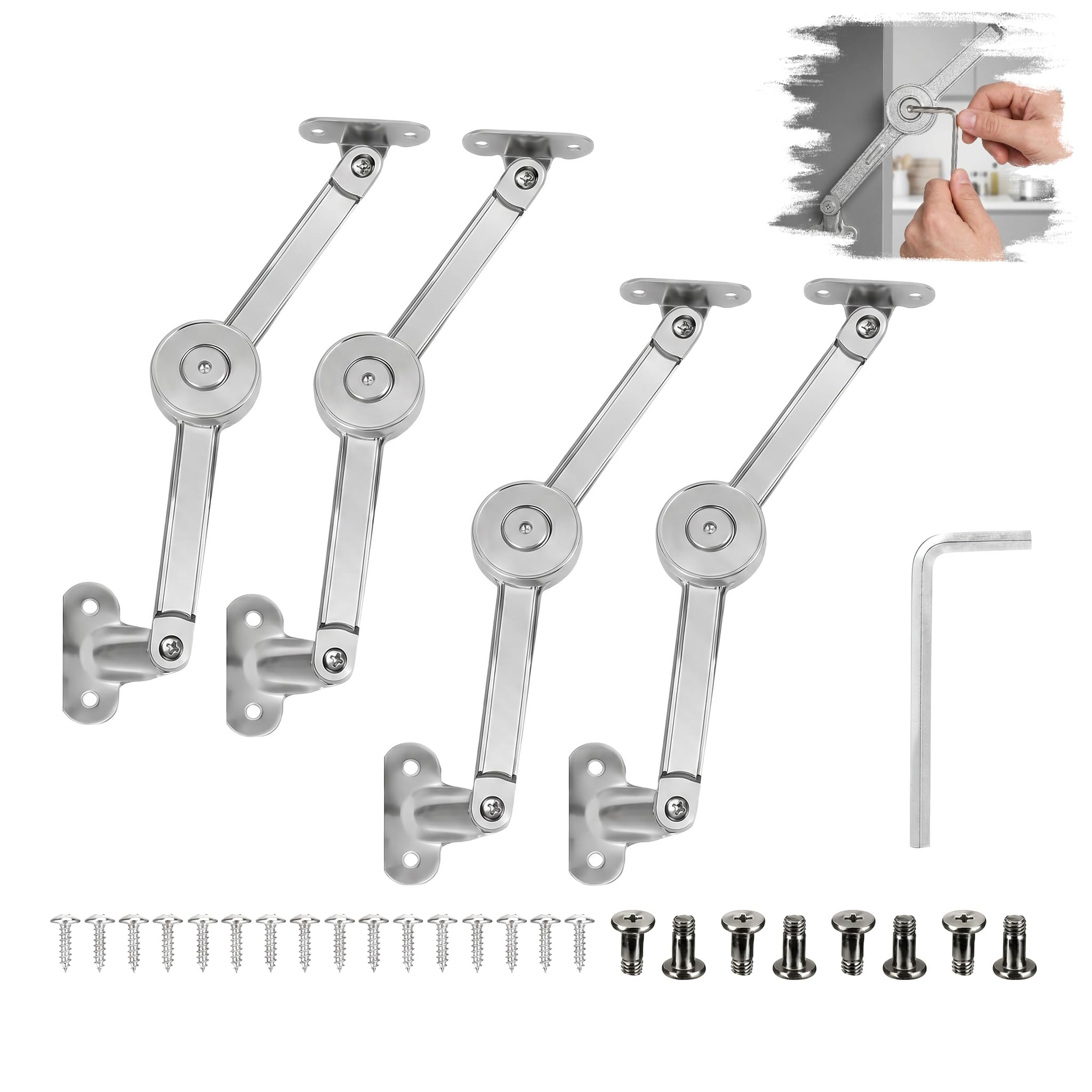 Heavy Duty Lid Support Hinges Soft Close Lid Stay Hinge with Screws&Hex Key