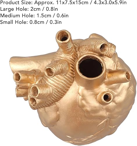 Miniatura 2 de Florero de corazón anatómico, jarrón hidropónico decorativo para decoración de fiesta de boda, oficina en casa, 4.3 x 3.0 x 5.9 pulgadas (dorado)