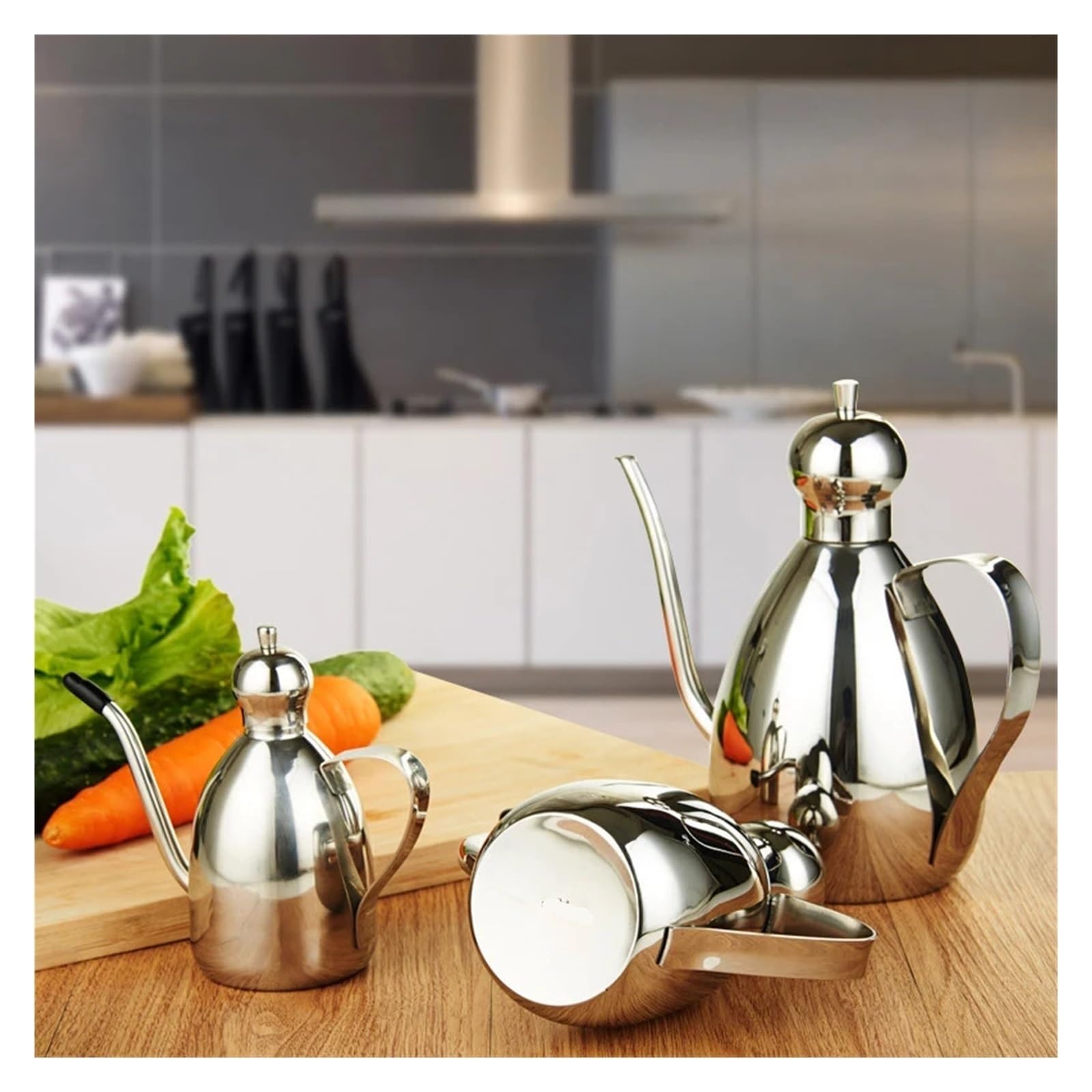 Lata de aceite tipo tambor de acero inoxidable con tapa, 350/500/1000ml | Recipiente para condimentos y salsa de soja, 65x133x155 a 100x220x205mm(Silver-350ml)