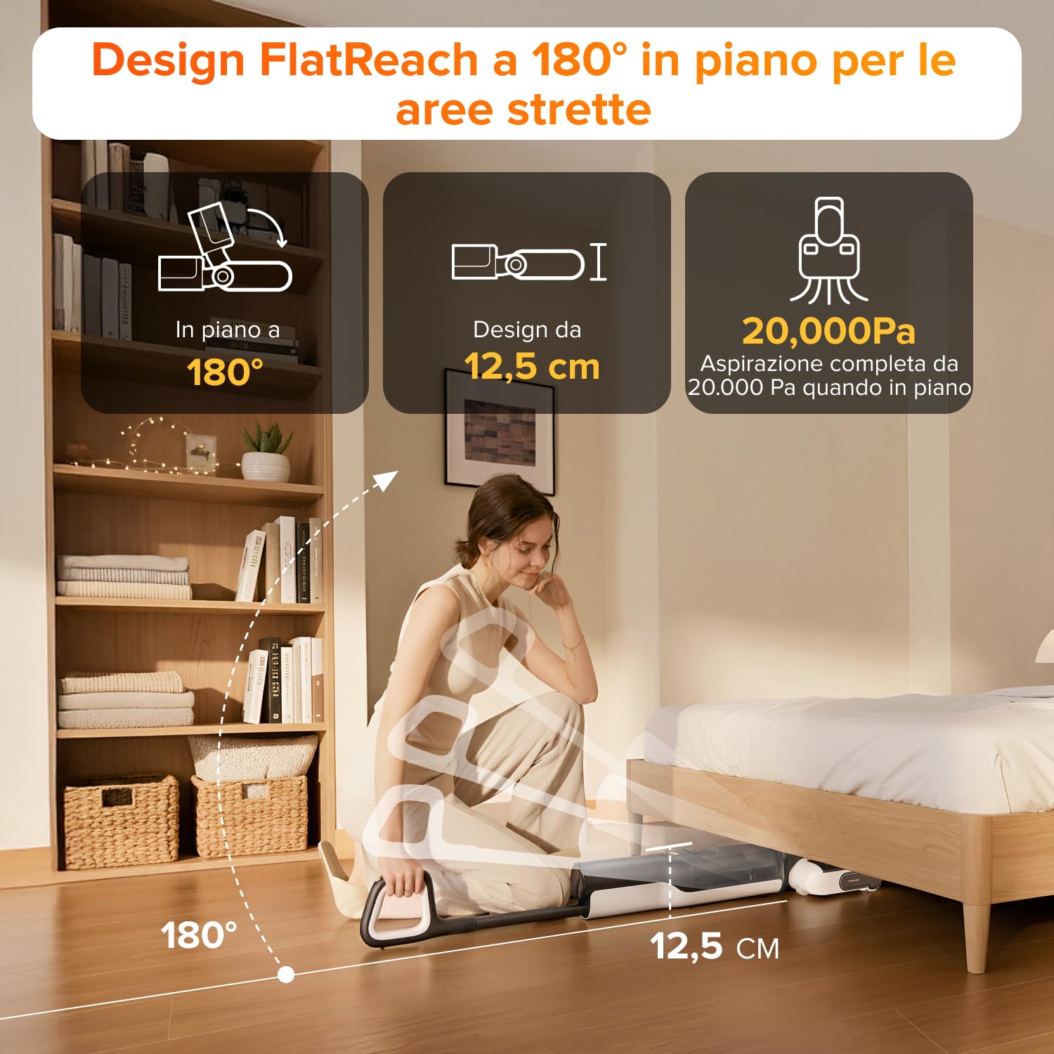 roborock F25 LT Aspirapolvere e Lavapavimenti Senza Fili, 20000 Pa, Autopulizia ad alta temperatura a 90 °C, Design Piatto 180°,Pulizia Bordi su Due Lati, Doppio serbatoio, Ideale per Pavimenti Duri
