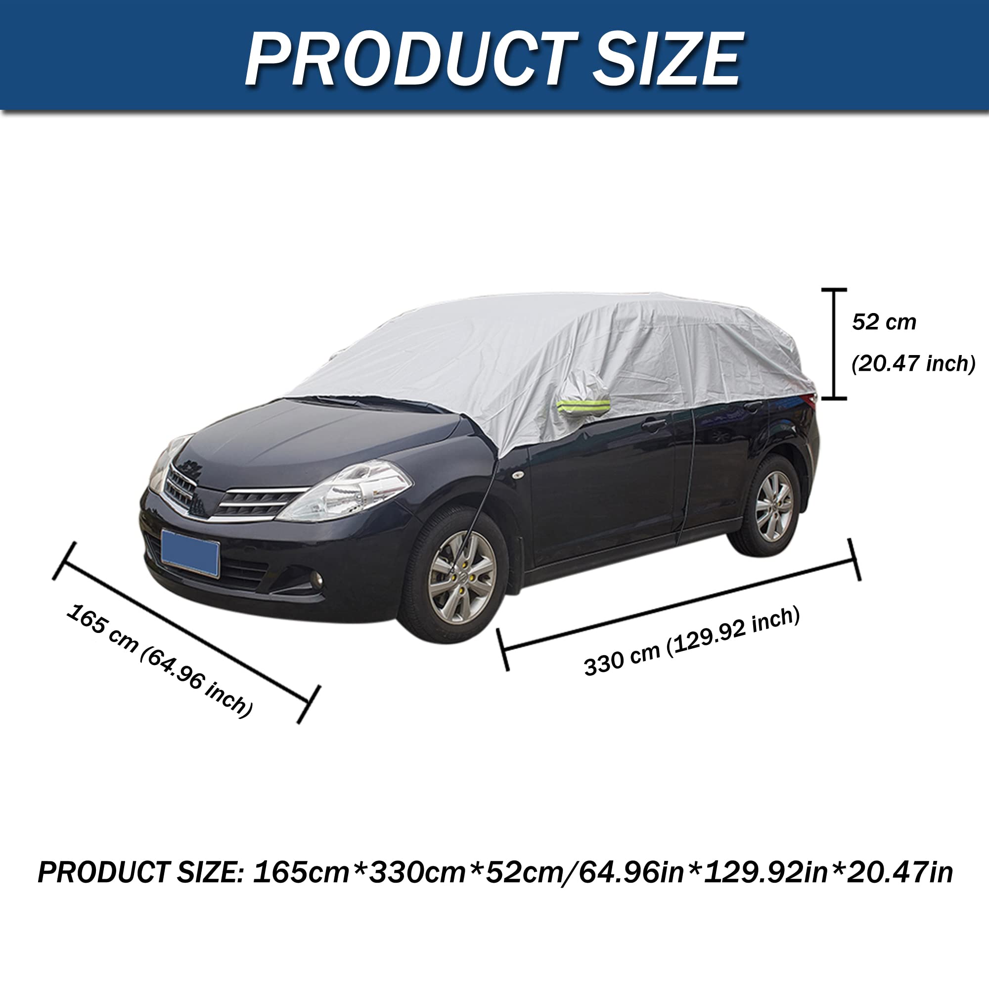 Half Car Cover Car Windshield Sunshade Cover UV Protection Shield Car Top Cover Mirror Cover Breathable Waterproof Solar Protection for All Season Universal Fit