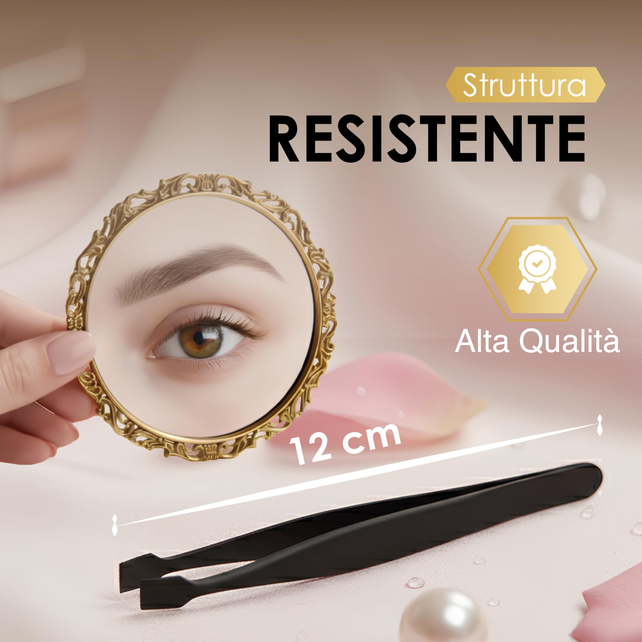Pinzetta Sopracciglia Professionale in Acciaio Inox, Punta Obliqua di Precisione, Pinzette per Peli Incarniti e Viso, Ideale per Donna e Uomo, Uso Estetico e Domestico